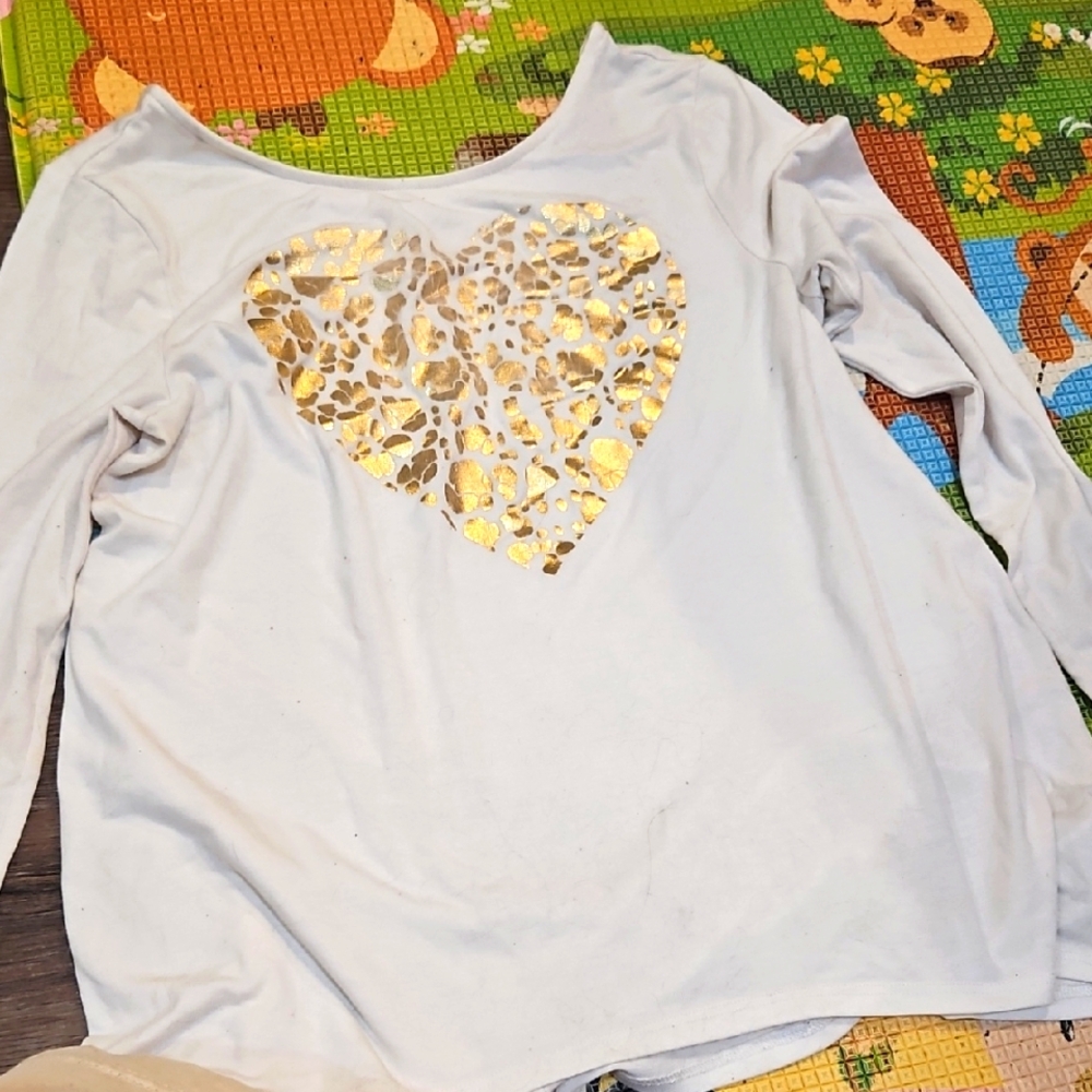 EUC 10/12 GIRLS Old Navy White and Gold Long Sleeve TEE